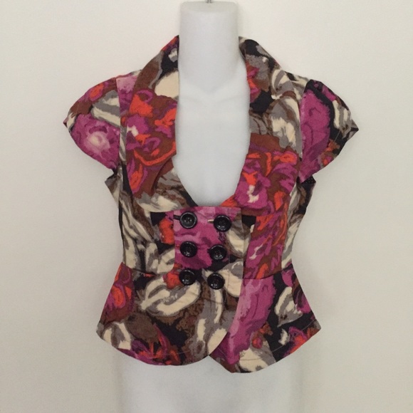 Anthropologie Jackets & Blazers - Anthropologie Elevenses Floral Short Sleeve Blazer Jacket Women's Size 0